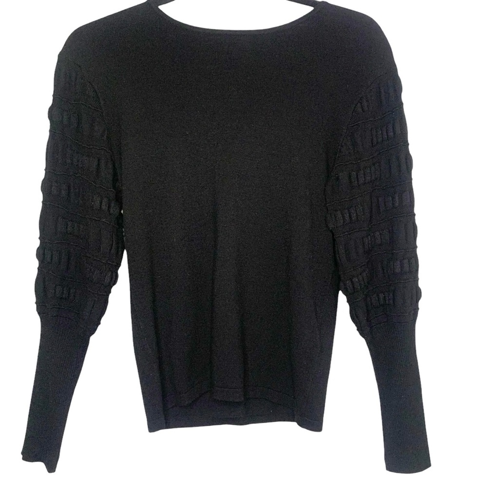 Anne Fontaine Size 38 4/6 Black Textured Sleeve Epoline Quiet Luxury Sweater